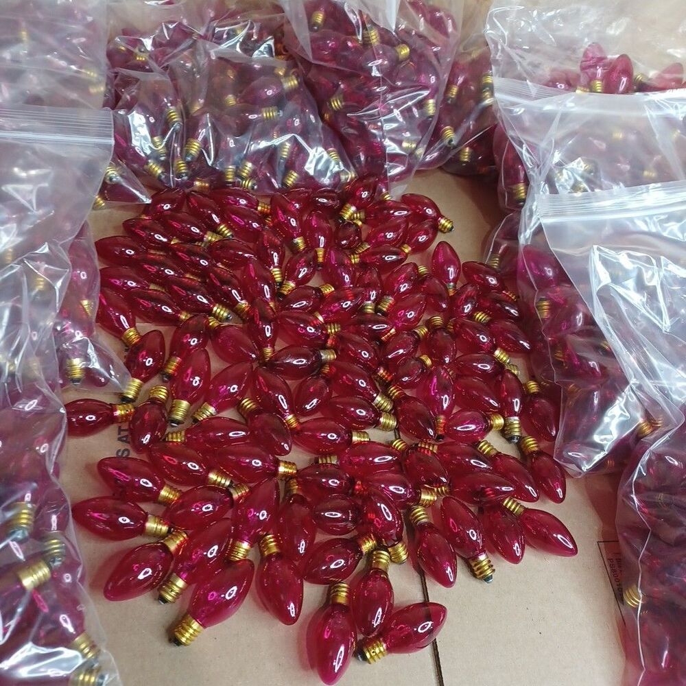 Lot 100 Pink Christmas Light Bulbs - C7 Show Lights Glass Vintage Style